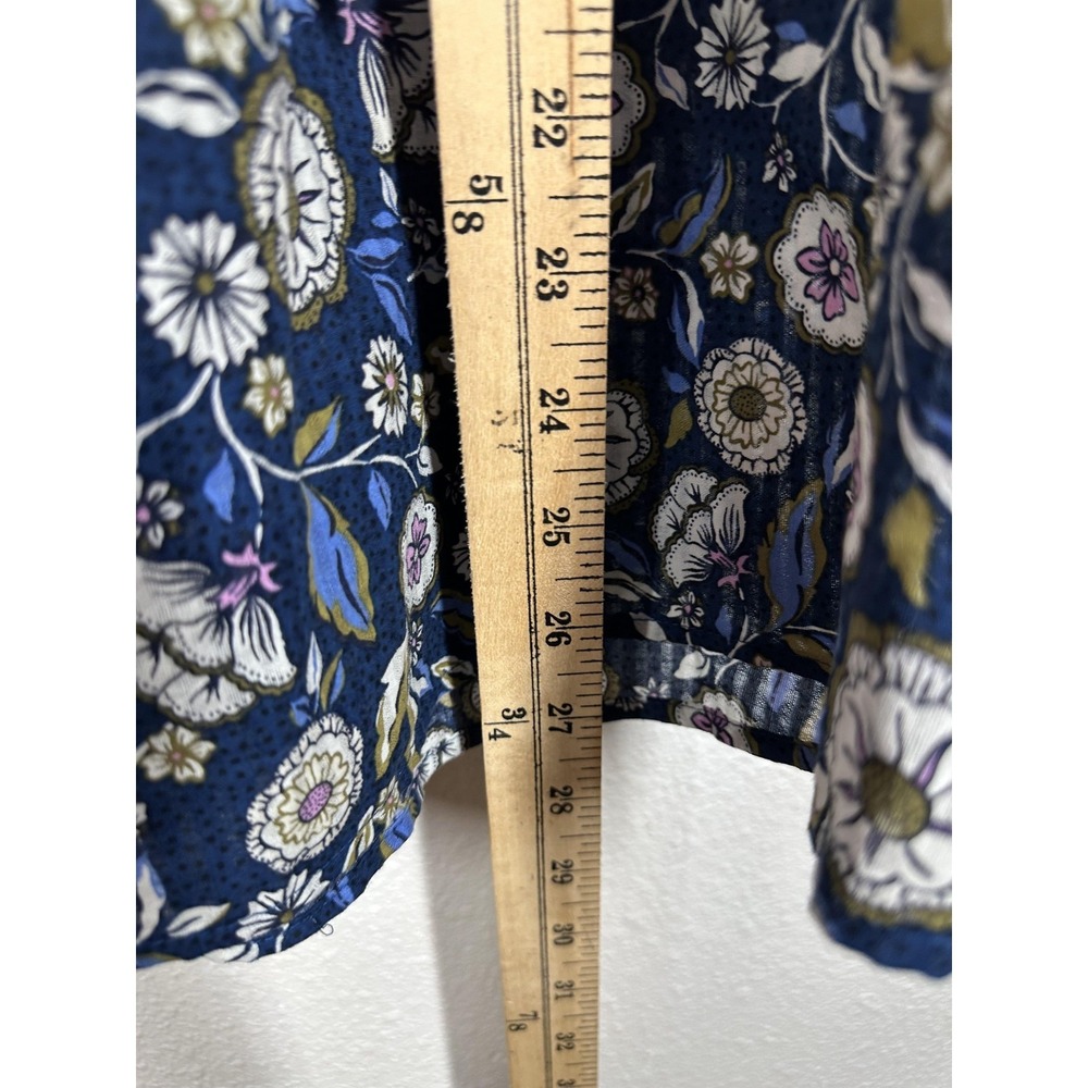 Lane Bryant Shirt Womens 18 Blue Floral Boho Peasant Tie Neck Short Sleeve Top - Picture 4 of 6